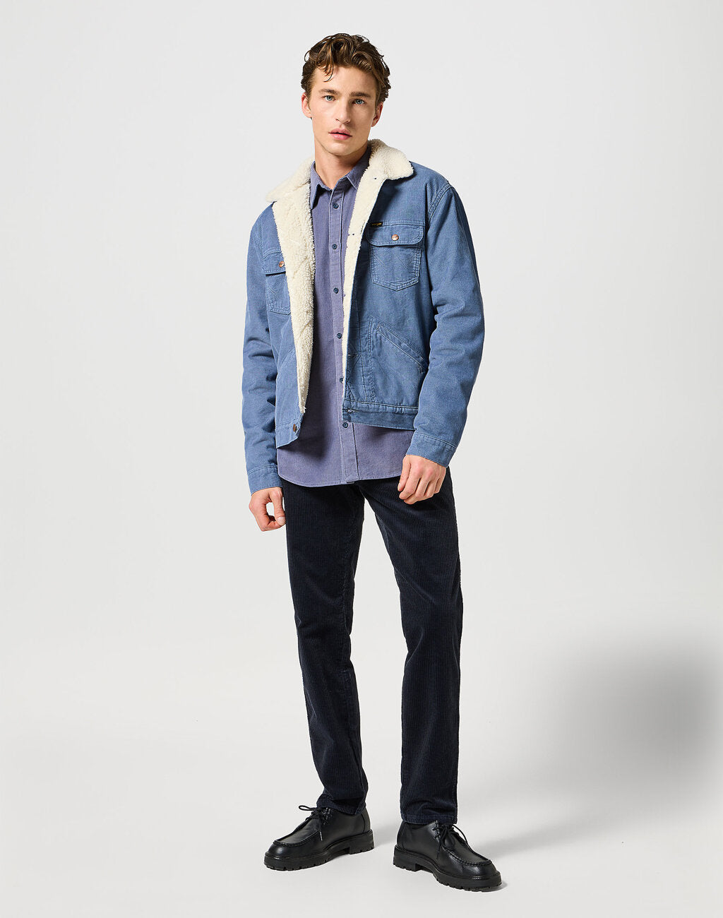 Męskie Spodnie Sztruksowe Wrangler River Dark Navy 112356784 W17T018200