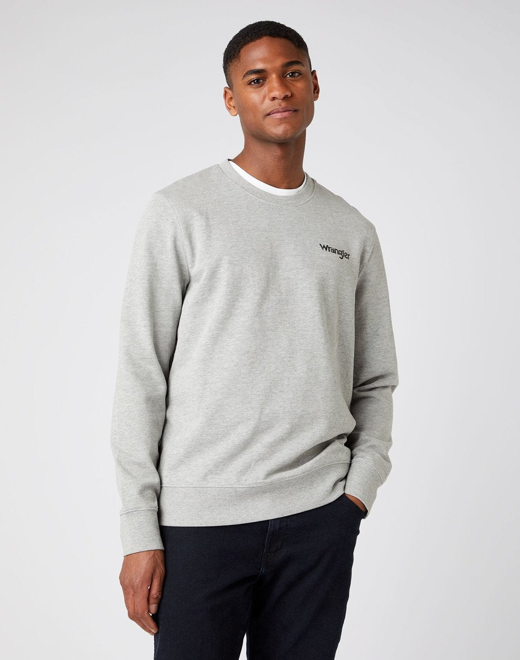 WRANGLER POSITIVE VIBES SWEAT MĘSKA BLUZA KLASYCZNA NADRUK MID GREY MEL W6F6H1X37 112141479
