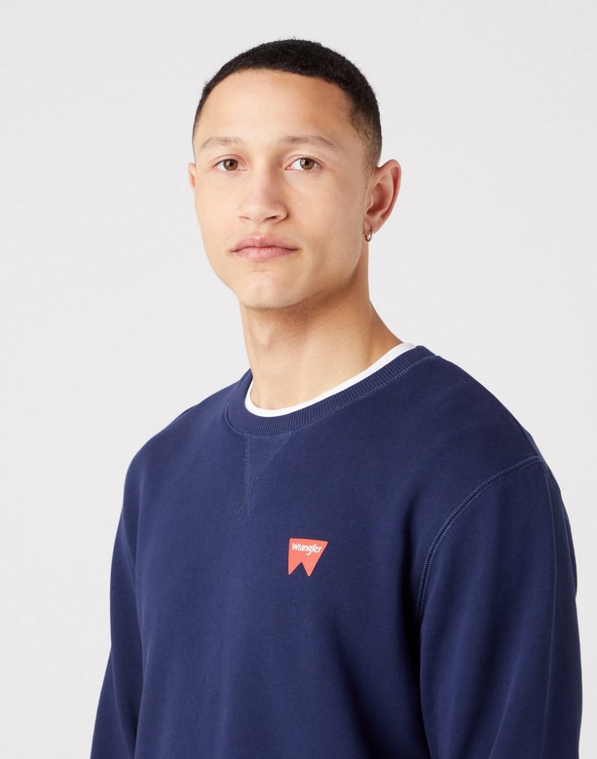 WRANGLER SIGN OFF CREW MĘSKA BLUZA KLASYCZNA LOGO NAVY W661HA114 112320286
