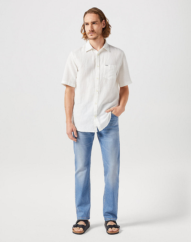 Koszula Elegancka Męska Wrangler SS 1 Pkt Shirt Worn White 112352187 W5K0016804