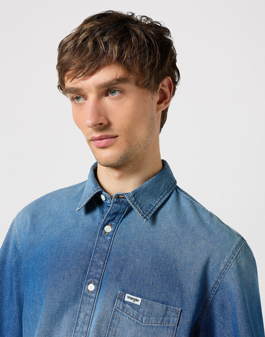 Koszula Jeansowa Męska Wrangler SS 1 Pkt Shirt Mid Stone 112350183 W5K0014179