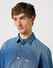 Koszula Jeansowa Męska Wrangler SS 1 Pkt Shirt Mid Stone 112350183 W5K0014179