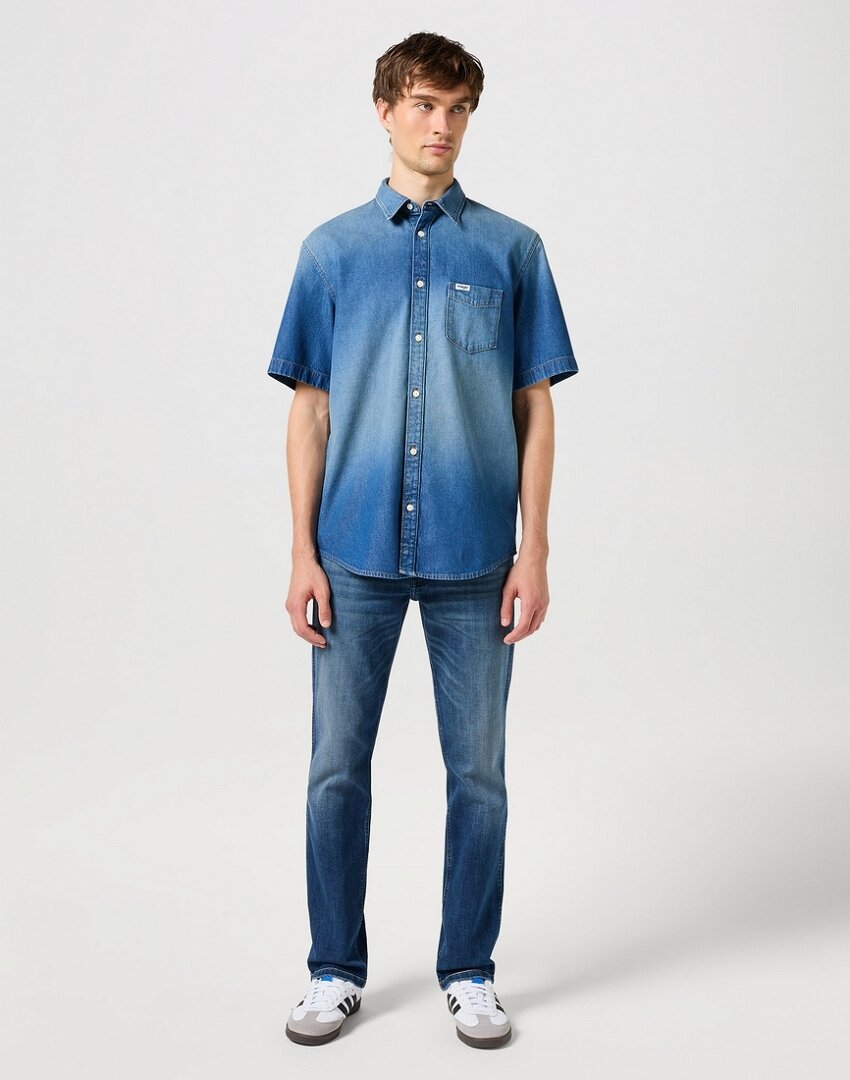 Koszula Jeansowa Męska Wrangler SS 1 Pkt Shirt Mid Stone 112350183 W5K0014179