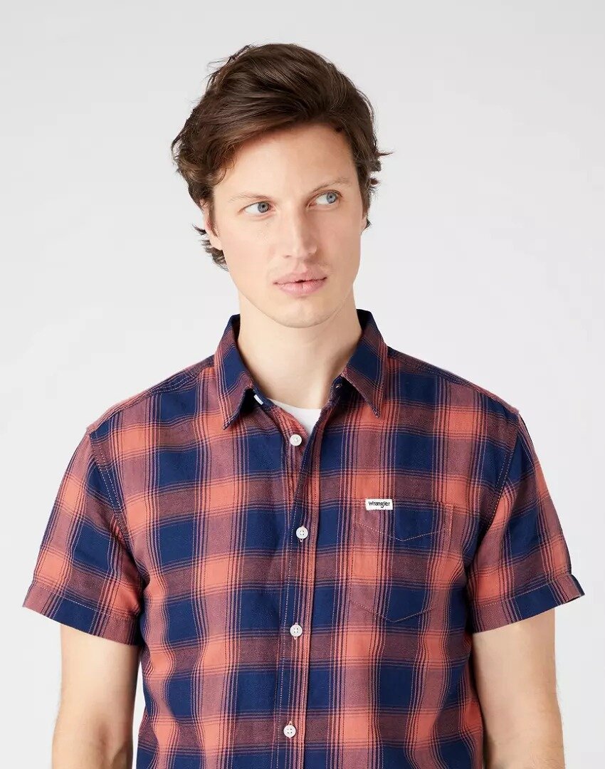 WRANGLER SS 1 PKT SHIRT MĘSKA KOSZULA KRATA SUNDRENCHED BLU W5J1BKX79 112146129