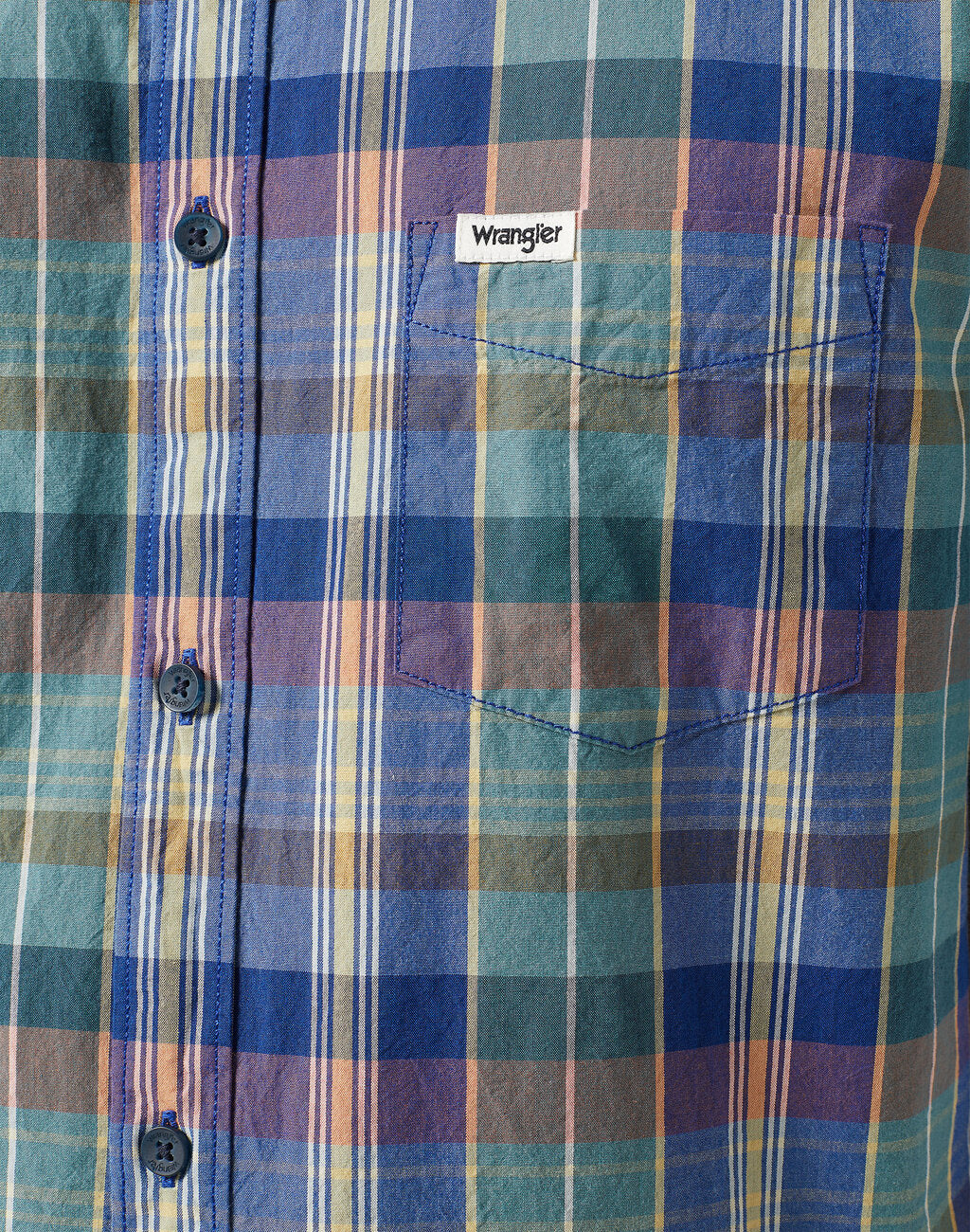 Koszula W Kratę Męska Wrangler SS 1 Pkt Shirt Blue Madaras 112350503 W5K0016831
