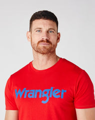 WRANGLER SS LOGO TEE MĘSKI T-SHIRT LOGO FLAME RED W7MUD3R06 112146387