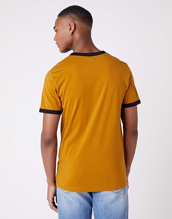 WRANGLER SS RINGER TEE MĘSKI T-SHIRT KOSZULKA LOGO GOLDEN BROWN W7B99FKVQ 112131576