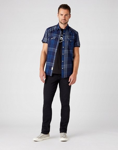 WRANGLER SS WESTERN SHIRT MĘSKA KOSZULA KRATA NAVY W5J03O114 112146124