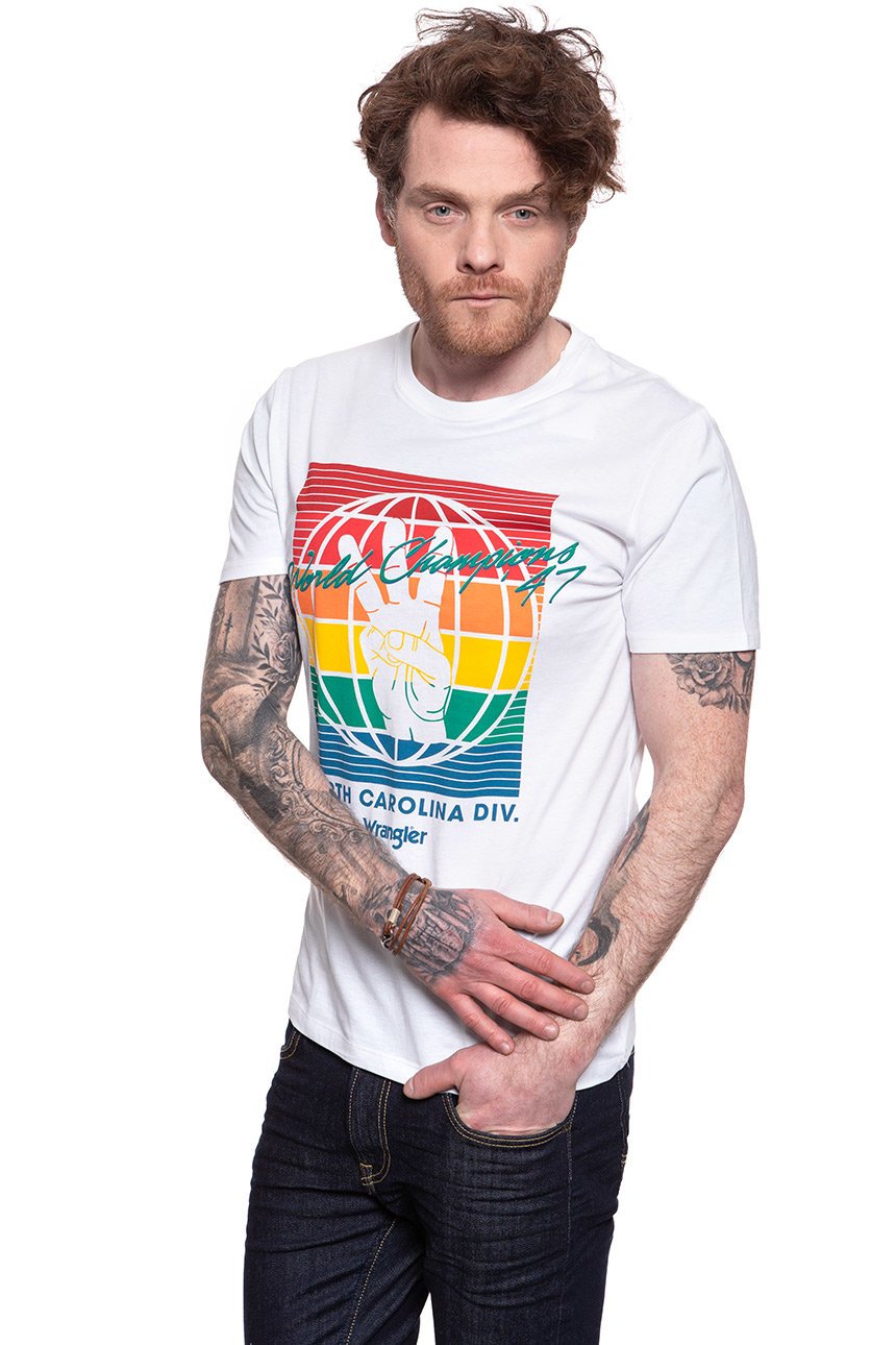 WRANGLER T SHIRT SS GLOBE TEE WHITE W7D9FK989 112131770
