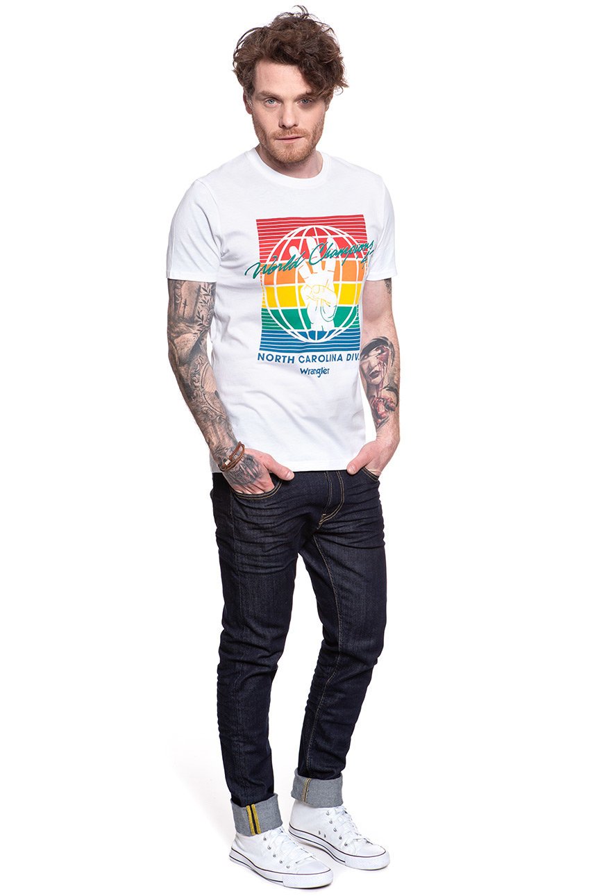 WRANGLER T SHIRT SS GLOBE TEE WHITE W7D9FK989 112131770