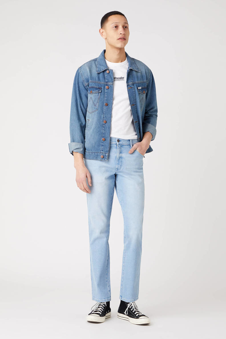 WRANGLER TEXAS SLIM MĘSKIE SPODNIE JEANSOWE CLEAR BLUE W12SZH280 112126539