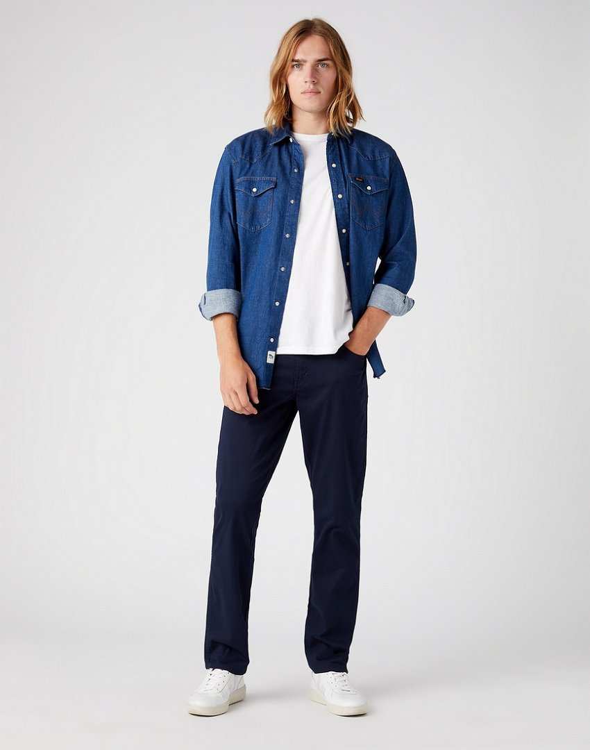 WRANGLER TEXAS SLIM MĘSKIE SPODNIE MATERIAŁOWE NAVY W12SEA114 112145790