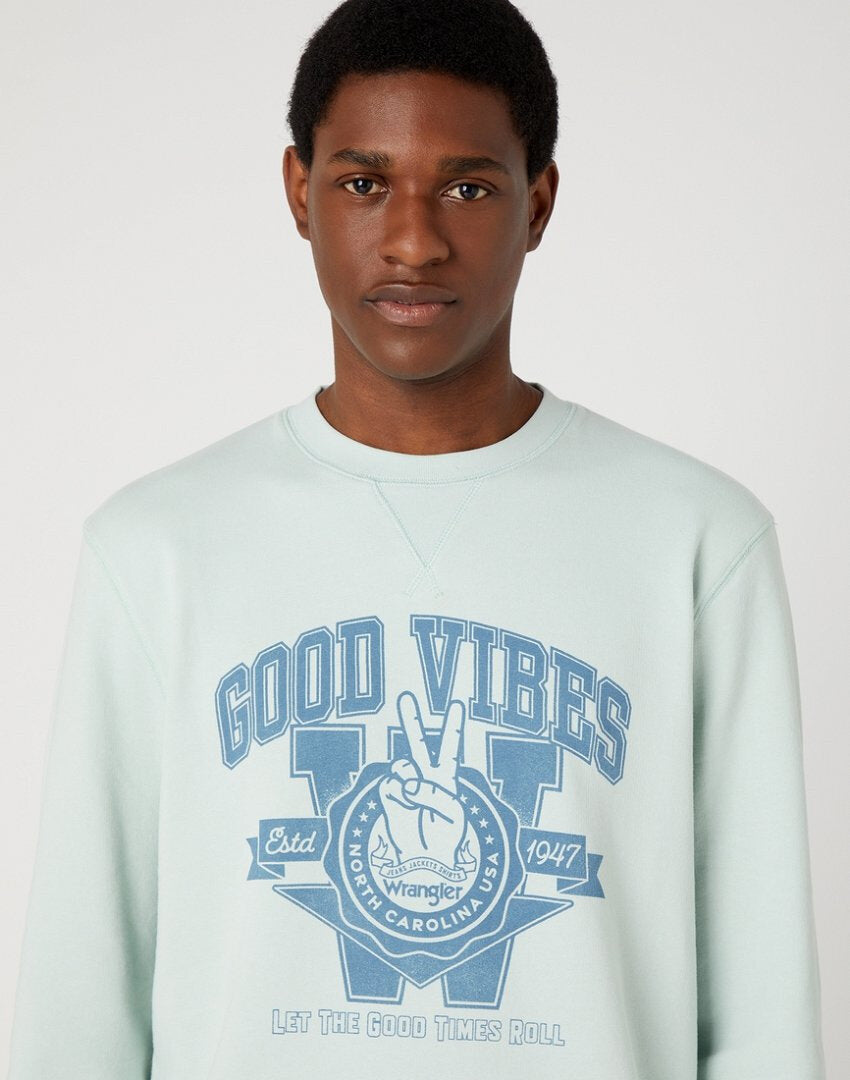 Wrangler Varsity Męska Bluza Klasyczna Logo Nadruk Crew Surf W6G9I3X6U 112331912